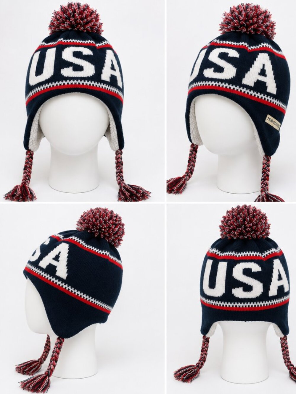 USA American Crown Trapper Hat Pom Pom Ear Flap Beanie Pennsylvania One Size